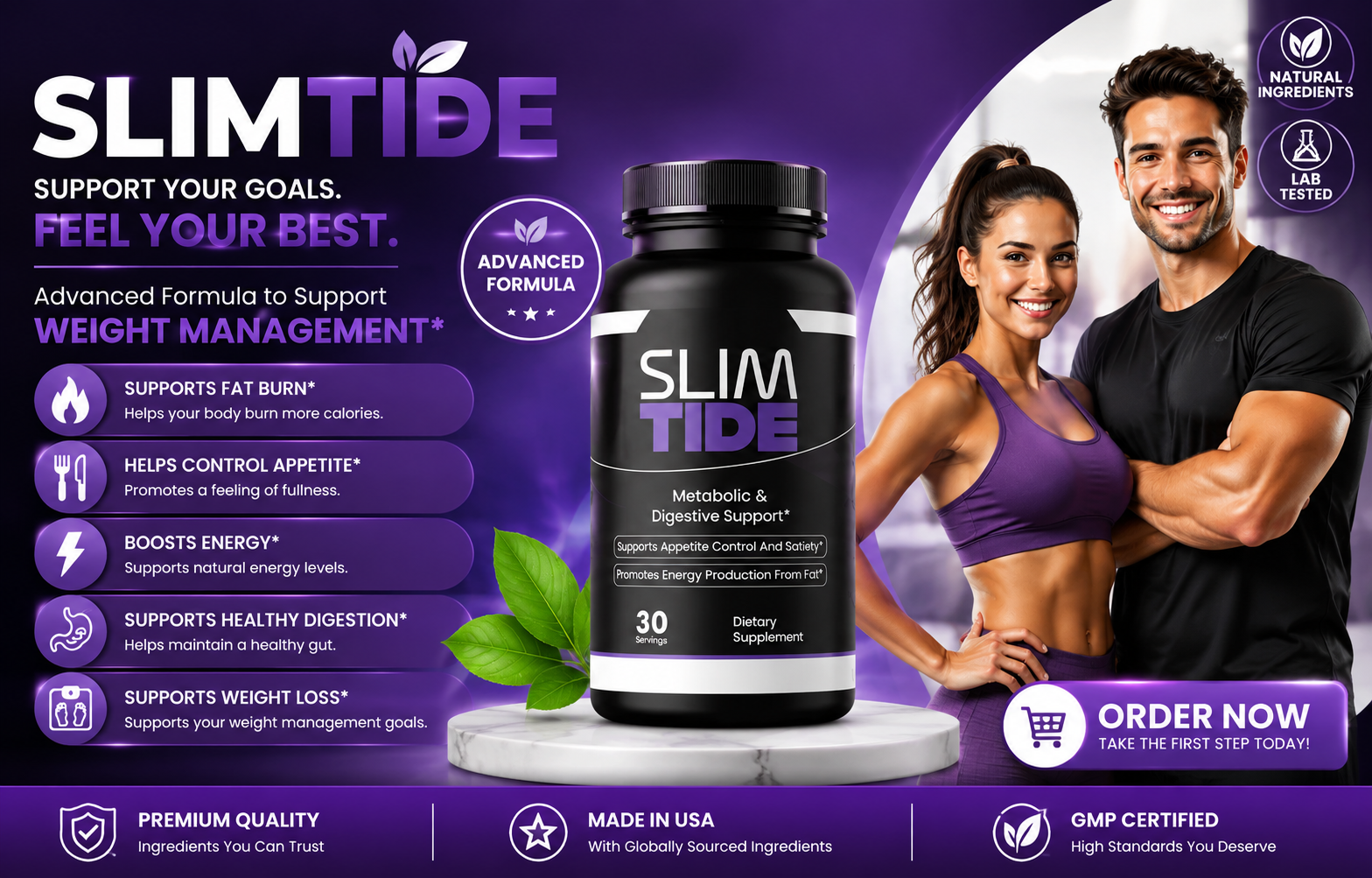 Slimtide dietary supplement bottle - metabolic and digestive support formula